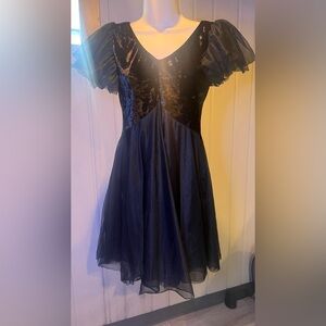 Black Velvet and Lace Dance Dress Large